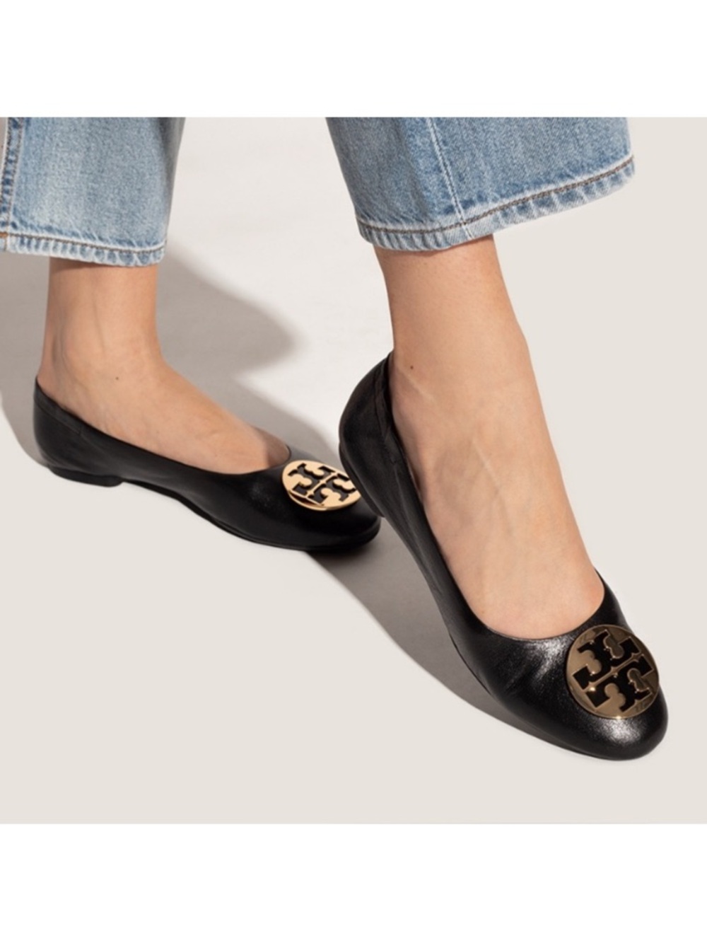 Tory Burch Claire Black Pebbled Leather Classic Rounded Toe Slip On Flats